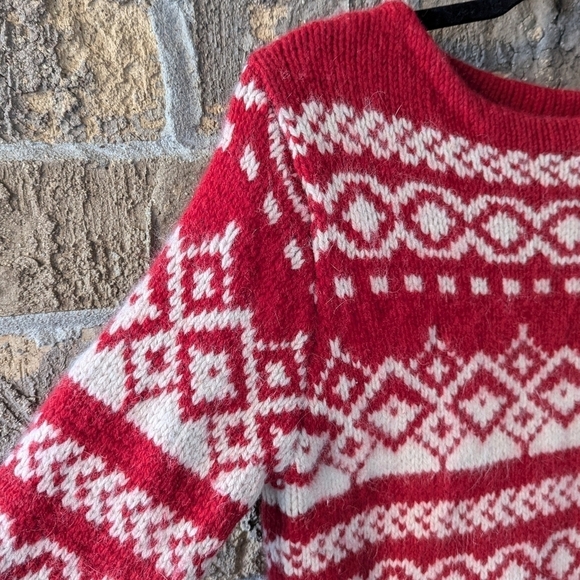 Vintage 90s Eddie Bauer Lambswool Angora Red White Wide Neck Sweater Small - Picture 2 of 7